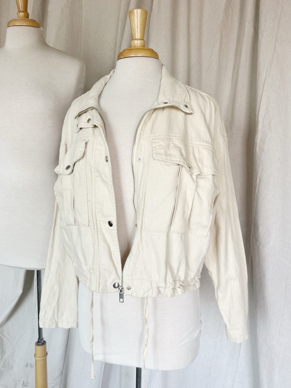 Vigoss Cream Utility Jacket with Drawstring Waist
